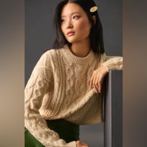 Velvet by Graham & Spencer Cropped Fisherman Sweater in color ivory